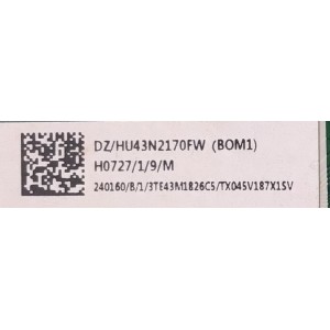 MAIN FUENTE PARA TV HISENSE / NUMERO DE PARTE 240160 / RSAG7.820.7456/ROH / 3TE43M1826C5  / PANEL JHD426N2F21-QL\S1\FM\ROH / MODELO 43H5D